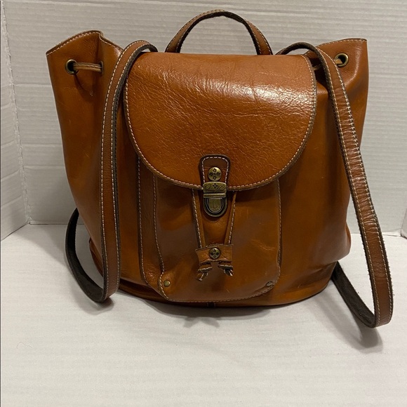 Patricia Nash Tan Brown Leather Large Back Pack With Pocket Drawstring - Picture 2 of 16